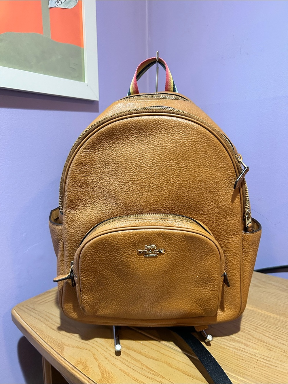 Coach Dark Tan Court Penny Pebbled Leather Backpack